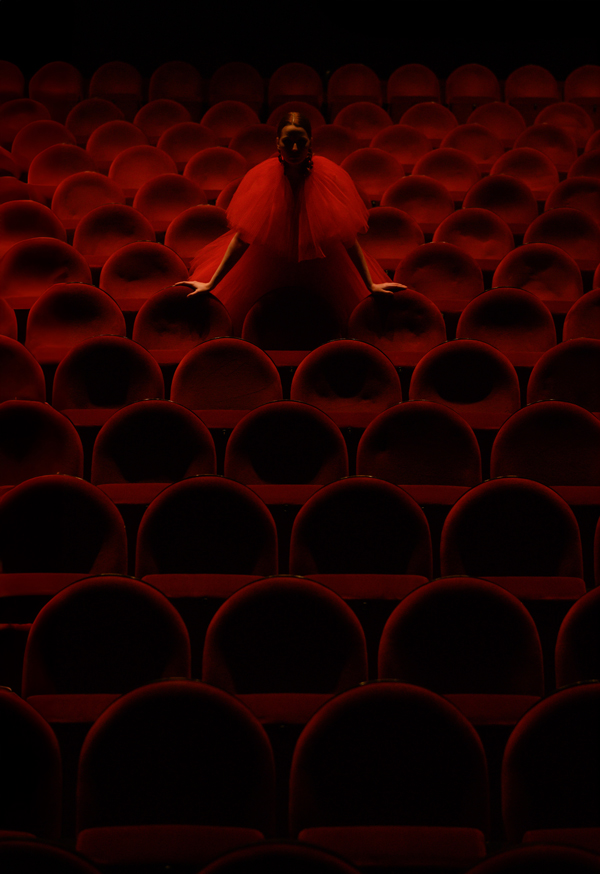 Editorial cover with satin dress and shadow play