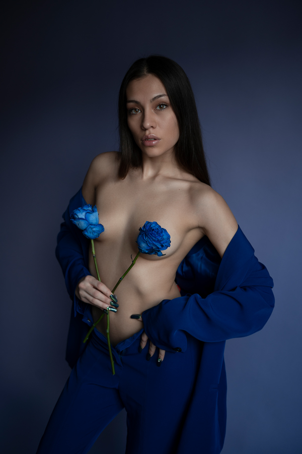 Beauty portrait with botanical glass textures